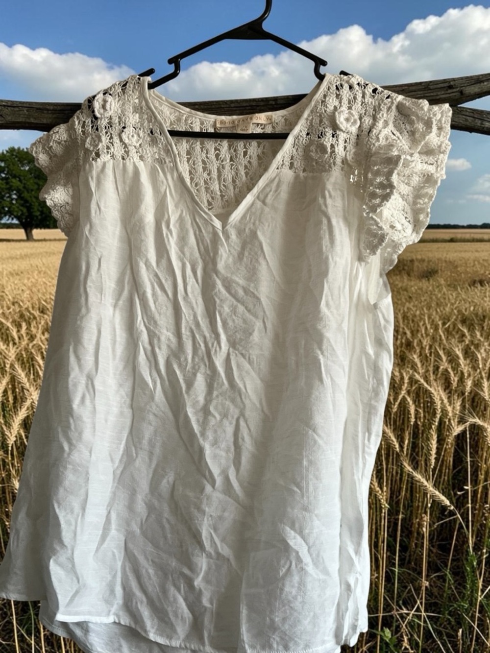 White Lace Shoulder V-Neck Blouse